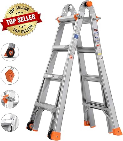 Tacklife Multi Use Ladder 17 Feet Aluminum Telescoping Ladder