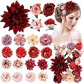 Ahoney 20 Pieces Red Rose Hair Clips for Women Girls Hair, Artificial Flowers Floral Alligator Clips Flowers Hair Pins Valentines Hair Accessories for Mexican Prom Gothic Party Hair Decor (Red)