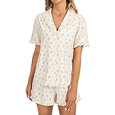 LYANER Women's Pajama Set Floral Print Ruffle Short Sleeve Button Down Sleepwear Cute Shorts