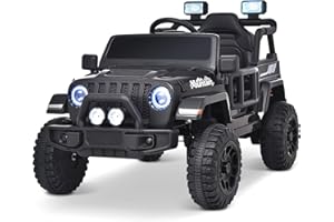 Joywhale 12V Kids Ride on Truck Battery Powered Motorized Car Electric Vehicle for Kids, with Remote Control, 4-Wheel Suspension, LED Lights, Music & FM, Seat Belt, Portable Handle, Black