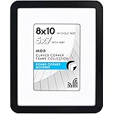 Americanflat 8x10 Picture Frame with Round Corner Molding - Use as 5x7 Frame with Mat or 8x10 Frame Without Mat - Mod Collection - Black Photo Frame with Shatter-Resistant Glass for Tabletop and Wall