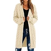 PRETTYGARDEN Long Sleeve Open Front Chunky Cardigan Sweaters for Women Cable Knit Long Cardigans Spring Outfits with Pockets