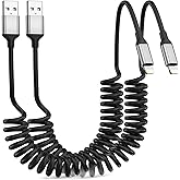 Coiled Lightning Cable for Car, 2 Pack Retractable iPhone Charger Cable Fast Charging, [MFi Certified] Short Apple CarPlay Co