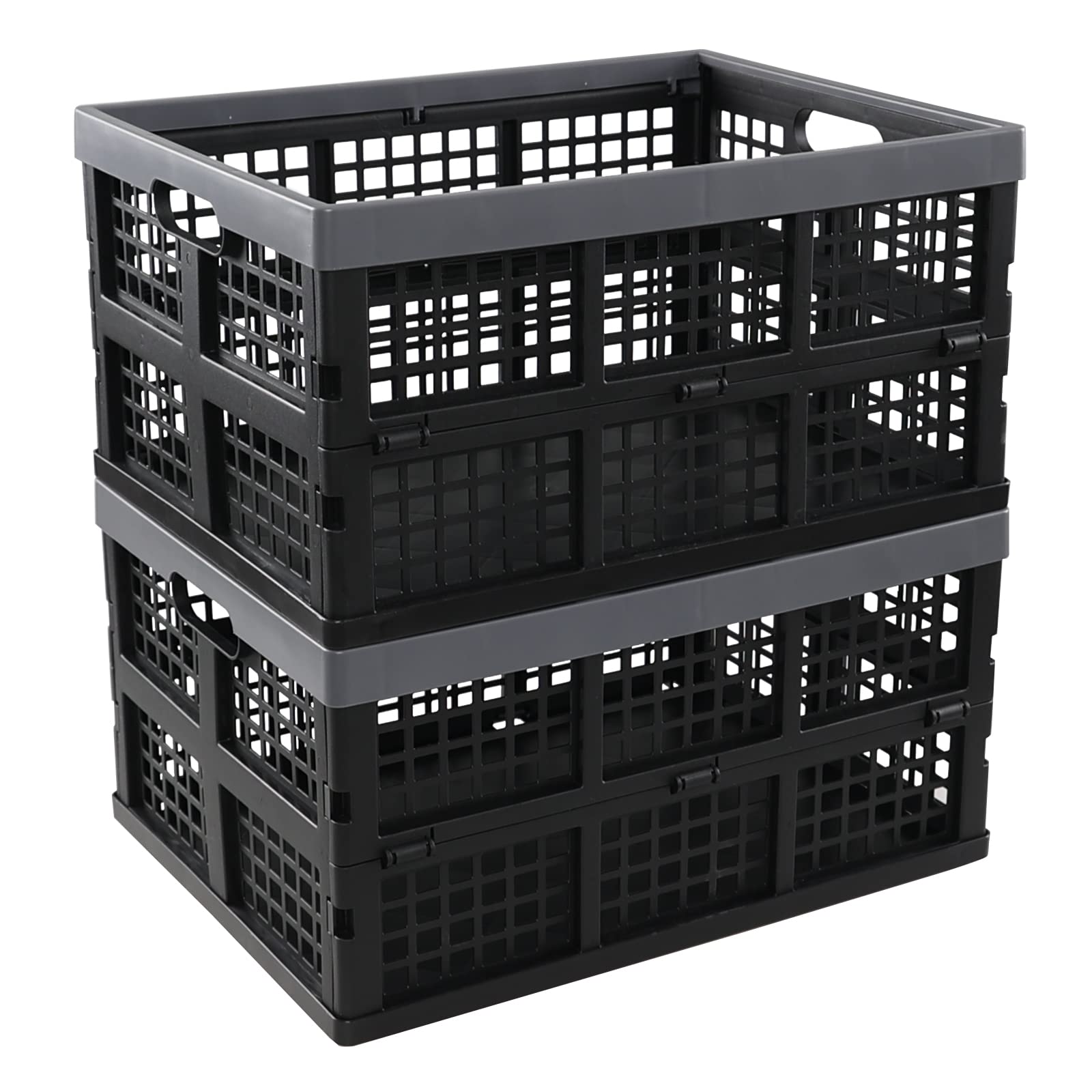Neadas 35 L Plastic Collapsible Storage Milk Crates, Stackable Folding Baskets, 2 Packs