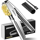 ZIGNTY Garlic Press Stainless Steel，Premium Garlic Mincer Tool，No Need to Peel Garlic Ginger Crusher & Masher Easy Squeeze La