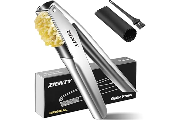 ZIGNTY Garlic Press Stainless Steel,Premium Garlic Mincer Tool,No Need to Peel Garlic Ginger Crusher & Masher Easy Squeeze La