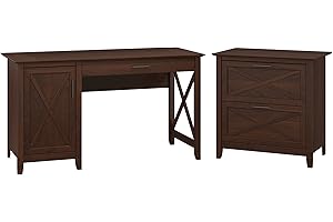 Bush Furniture Key West 54W Computer Desk with Storage and 2 Drawer Lateral File Cabinet in Bing Cherry