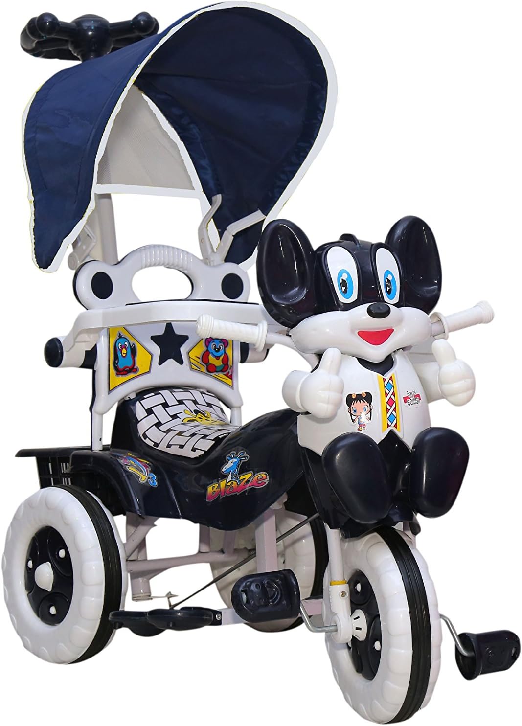 Amardeep and Co Baby Tricycle 86*64*33 cms 1-3 yrs W/Shade and Parental Control (Navy Blue) - Navy-Blue1522MZ