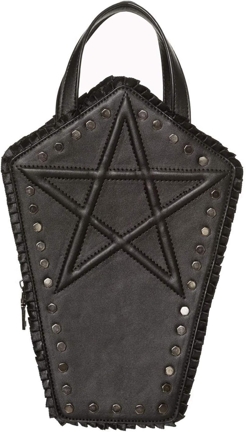 Emira Black Pentagram Coffin Shaped Goth Gothic Wicca Witch Handbag