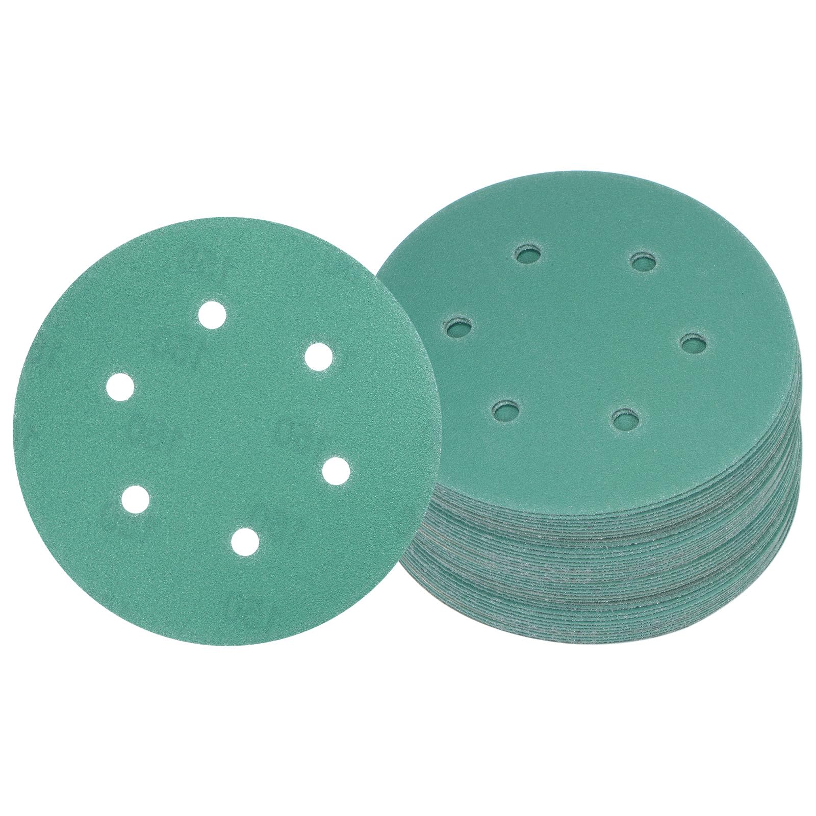 Kozelo 50pcs Green Film Sanding Discs - [6 Inch 150 Grits 6 Hole ] Round Aluminum Oxide Hook & Loop Wet Dry Sander Pads for Wood Metal Polishing Use| Zirconium Corundum Sandpaper