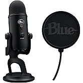 Logitech Blue Yeti Game Streaming Kit with Yeti USB Gaming Mic, Blue VO!CE Software, Exclusive Streamlabs Themes, Custom Pop Filter, PC/Mac/PS4/PS5 - Blackout