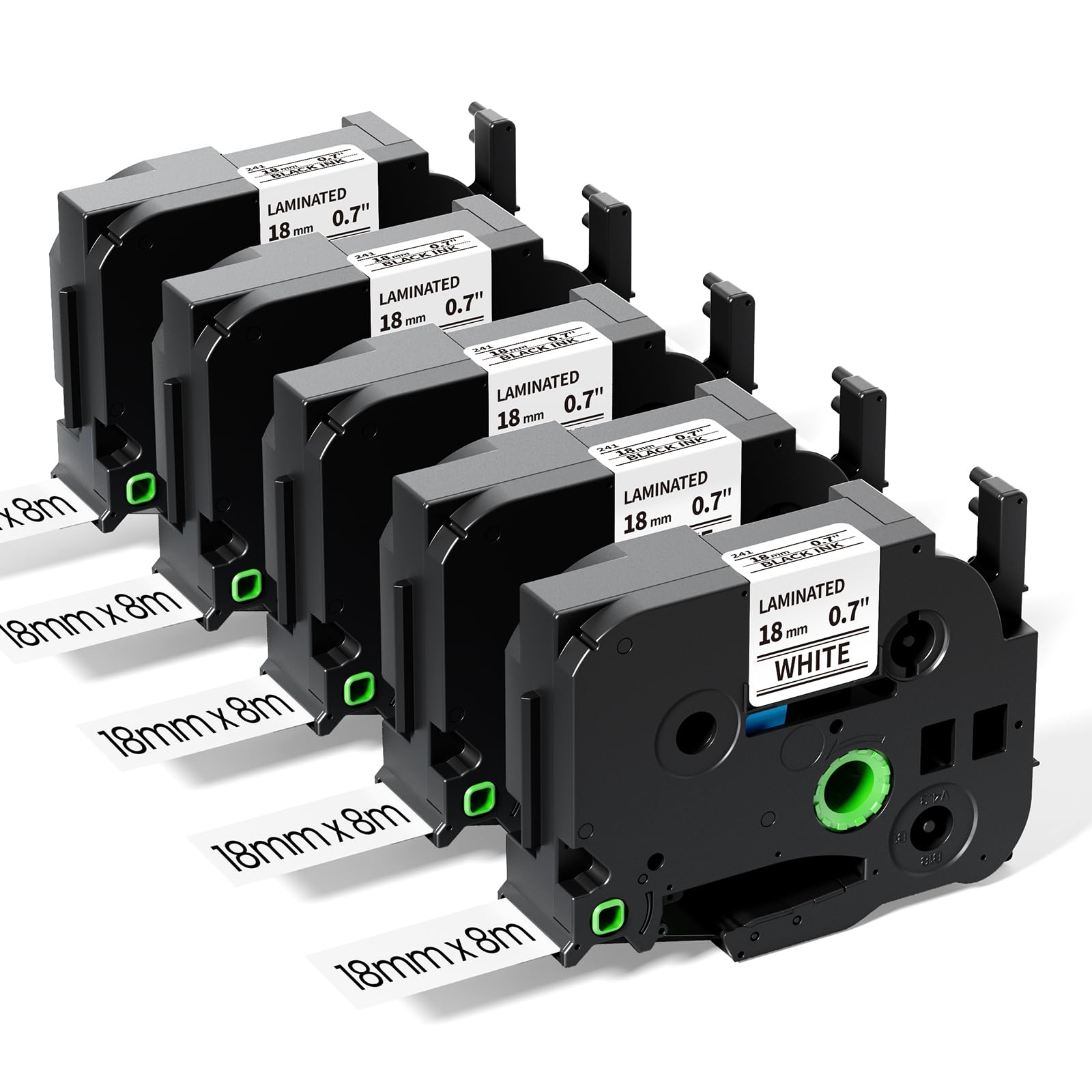 Photo 1 of 18mm 0.7 Laminated White Tape TZe-241 Compatible with Brother PTouch TZ Tape Black on White 3/4 Inch x 26.2 Feet Refills for PT-D410 PT-D400 PT-D610BT PTD600, 5-Pack TZe241