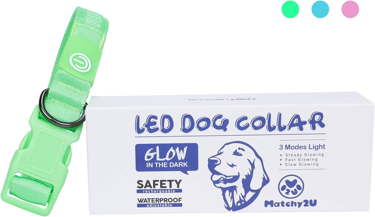 MATCHY2U Rechargeable Led Dog Collar - Soft and Adjustable Waterproof Light up Safety, Makes Your Dog Visible and Safe : Kitchen & Dining