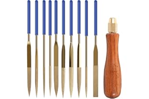 10PCS Mini Diamond Metal Files Set with Wood File Handle Flat Needle Square Round Rifler Files Wood Stone Glass Jewelry Fine 