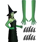 Mepase 12 Pcs Halloween Witch Costume Accessories for Women Green Long Gloves and Metal Nail Claws Set Green Witch Costume Gothic Cosplay Party