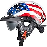 VCOROS VHF04 Half Helmet Adult Retro Open Face Motorcycle Helmets | Adult Vintage Cruiser Motorcycle Helmet Retractable Sun Visor DOT certified Quick Release Chin Strap Adjustable Head Size