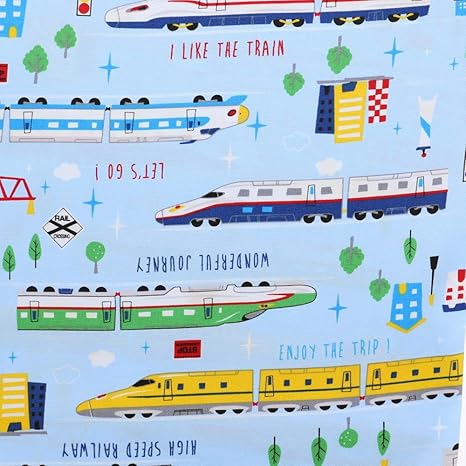 Amazon オックス生地 新幹線 イラスト シンプル ライトブルー 約100cm幅x50cmカット 布 生地 通販