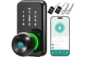 Smart Door Lock with Knob,LinkThai Keyless Entry Fingerprint Lock with Touchscreen Keypad,Electronic Knob Digital Lock for Fr