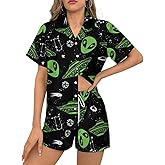 Dujiea Women Pajamas Sets Short Sleeve Sleepwear, Soft Satin Button Down Lounge Wear Set 2 Piece Pjs Shorts Set XS-2XL