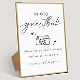Wedding Photo Guest Book Sign, 8"X 11" Gold Frame Wood Wedding Sign with Stand, Bridal Shower Guest Book Alternative, Engagement Party Decorations, Favors for Ceremony and Reception-5