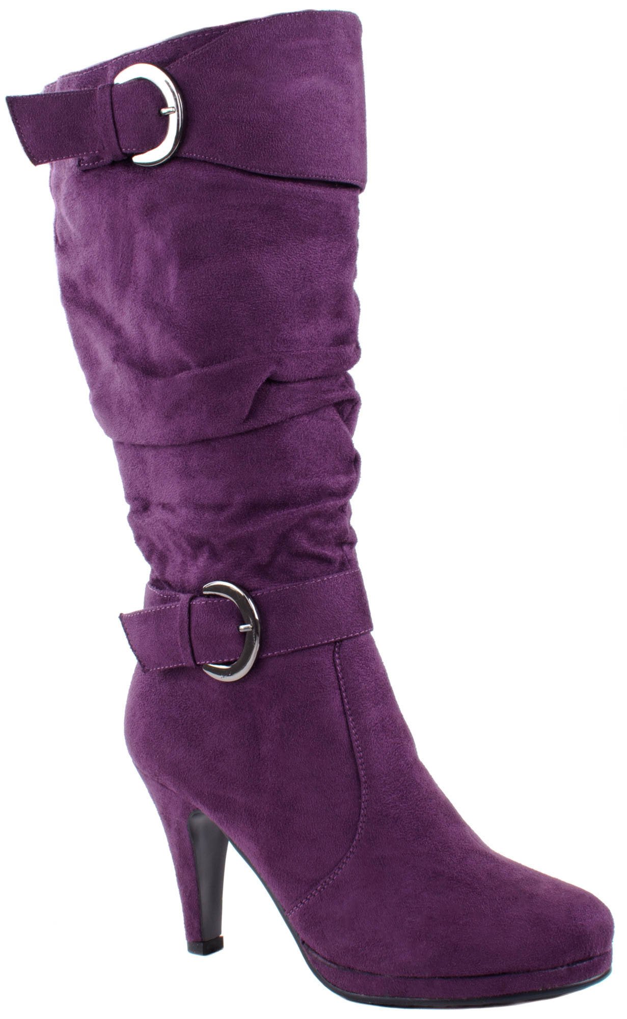 Buy Forever Shoes Women's Lotus18 Purple Knee High Mid Heel Boots 7 D