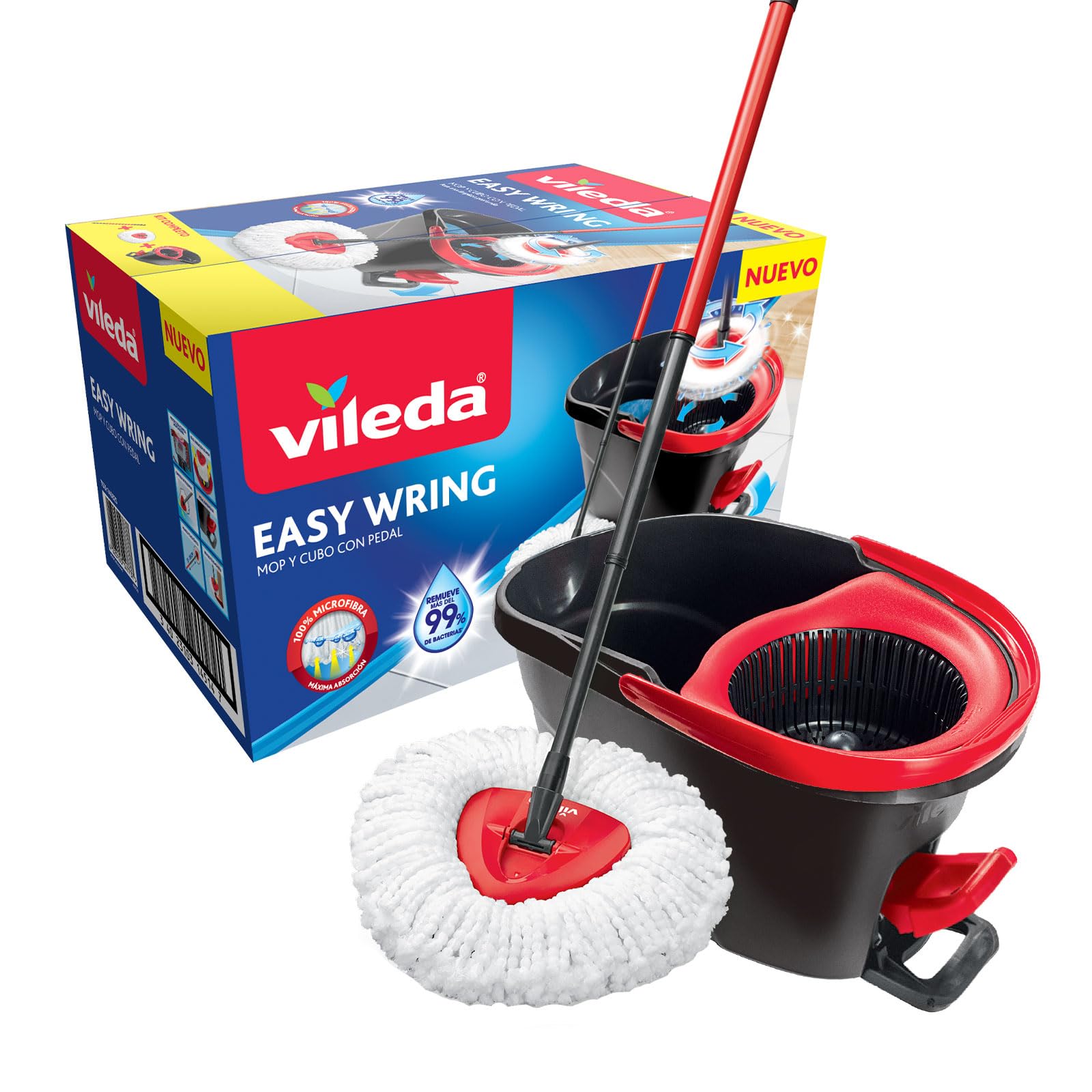 Vileda Easy Wring and Clean Microfibre Mop and Bucket with Power Spin Wringer