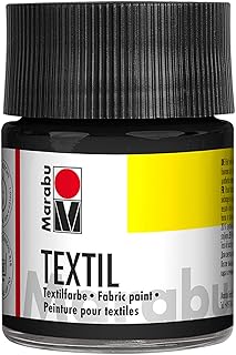 Marabu 17160005073 - Textil Stoffmalfarbe schwarz 50 ml, Stoffdruckfarbe auf Wasserbasis, für helle Stoffe, waschbeständig bis 60°C, weicher Griff, einfache Fixierung durch Bügeln o. Backofen