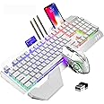 Wireless Gaming Keyboard and Mouse,RGB Backlit Rechargeable Keyboard Mouse with 5000mAh Battery Metal Panel,Removable Hand Rest Mechanical Feel Keyboard and 7 Color Gaming Mute Mouse for PC Gamers