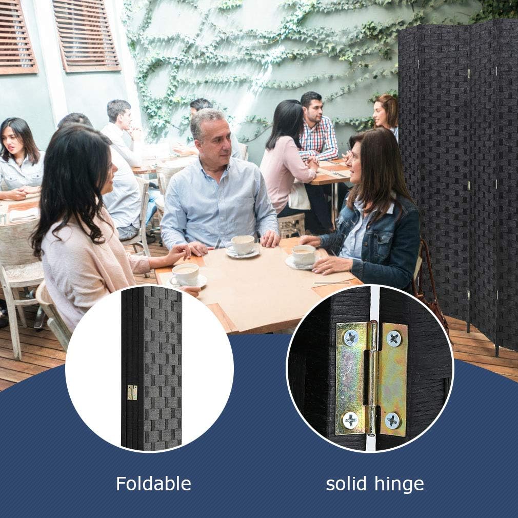 FDW Room Divider 6FT Wall Divider Wood Screen 4 Panels Wood Mesh Hand-Woven Design Room Screen Divider Indoor Folding Portable Partition Screen,Black: Furniture & Decor