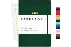 PAPERAGE 2026 Weekly & Monthly Planner, 12 Months (January 2026 - December 2026), 5.6 in x 8 in, Hardcover 2026 Planner with Weekly & Monthly Spreads, Note Pages, Stickers & Back Pocket – Dark Green