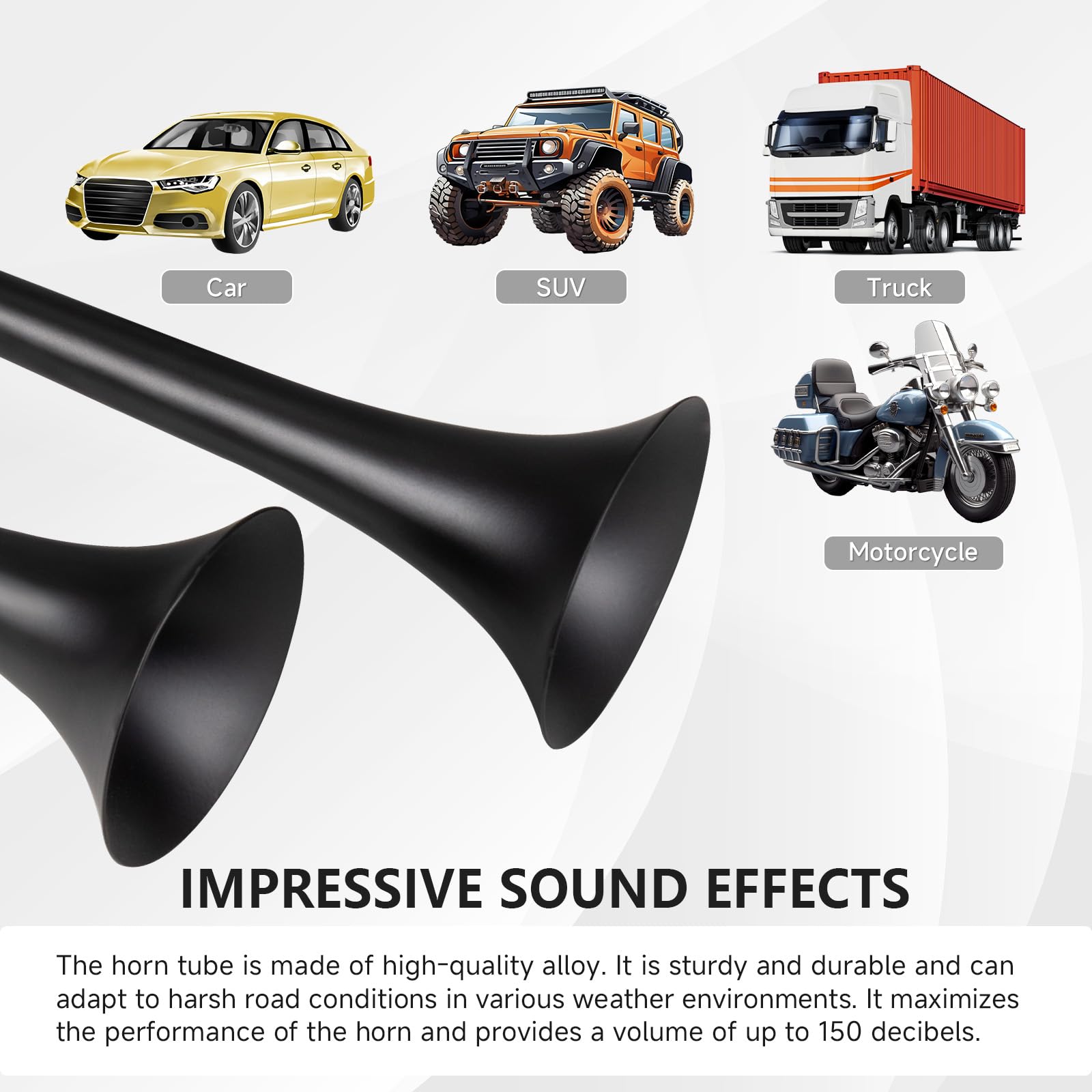 Train Horn for Truck 150db 12V,BANHAO Super Loud Dual Trumpet Truck Air Horn with Compressor, suitable for Any 12V Vehicles Train Car Ship Boat Lorry