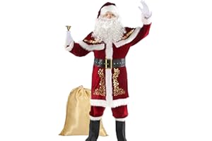 Opemon Adult Deluxe Velvet Santa Claus Costume 12pcs Set Santa Claus Suit Outfit for Men in Christmas Holiday