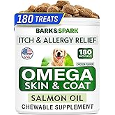 Omega 3 for Dogs - Fish Oil for Skin &amp; Coat Health, Itch &amp; Allergy Support | Vet-Approved - Salmon Oil Treats for Dog Shedding, Hot Spots Treatment - EPA&amp;DHA Fatty Acids Supplement - Made in USA, 180Ct
