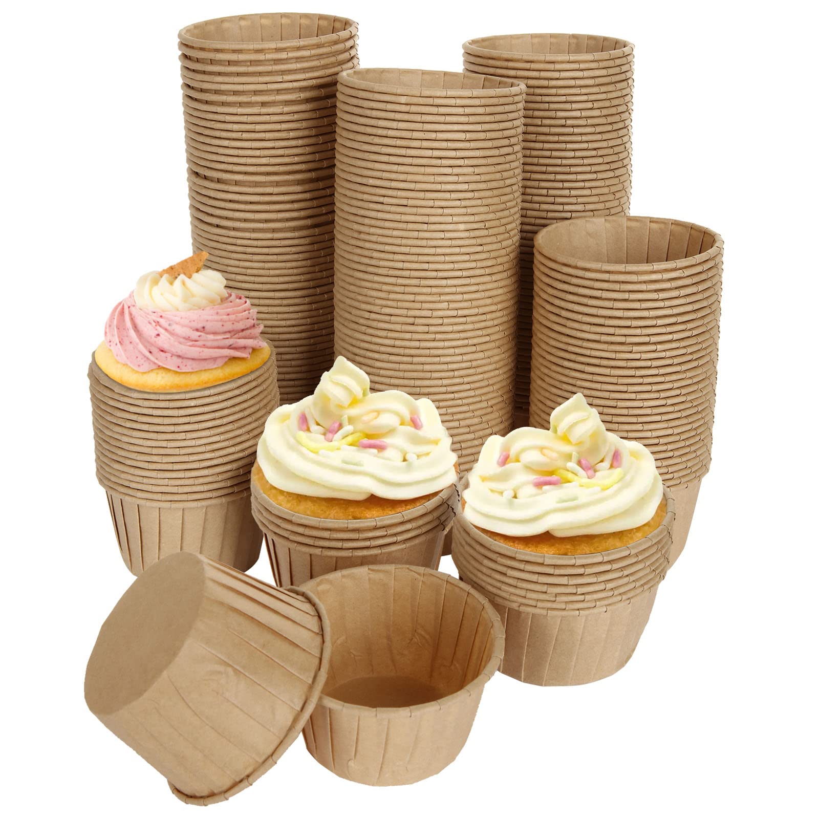 AHUNTTER Cupcake Cases for Baking Standard Size 200PCS, Greaseproof Dessert Cake Muffin Baking Liners, Muffin Cupcake Baking Cup Wrappers for Wedding Home Birthdays Party (Brown)