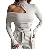 Floerns Women's Asymmetrical Cold Shoulder Mock Neck Hollow Out Long Sleeve Cut Out Tee Top
