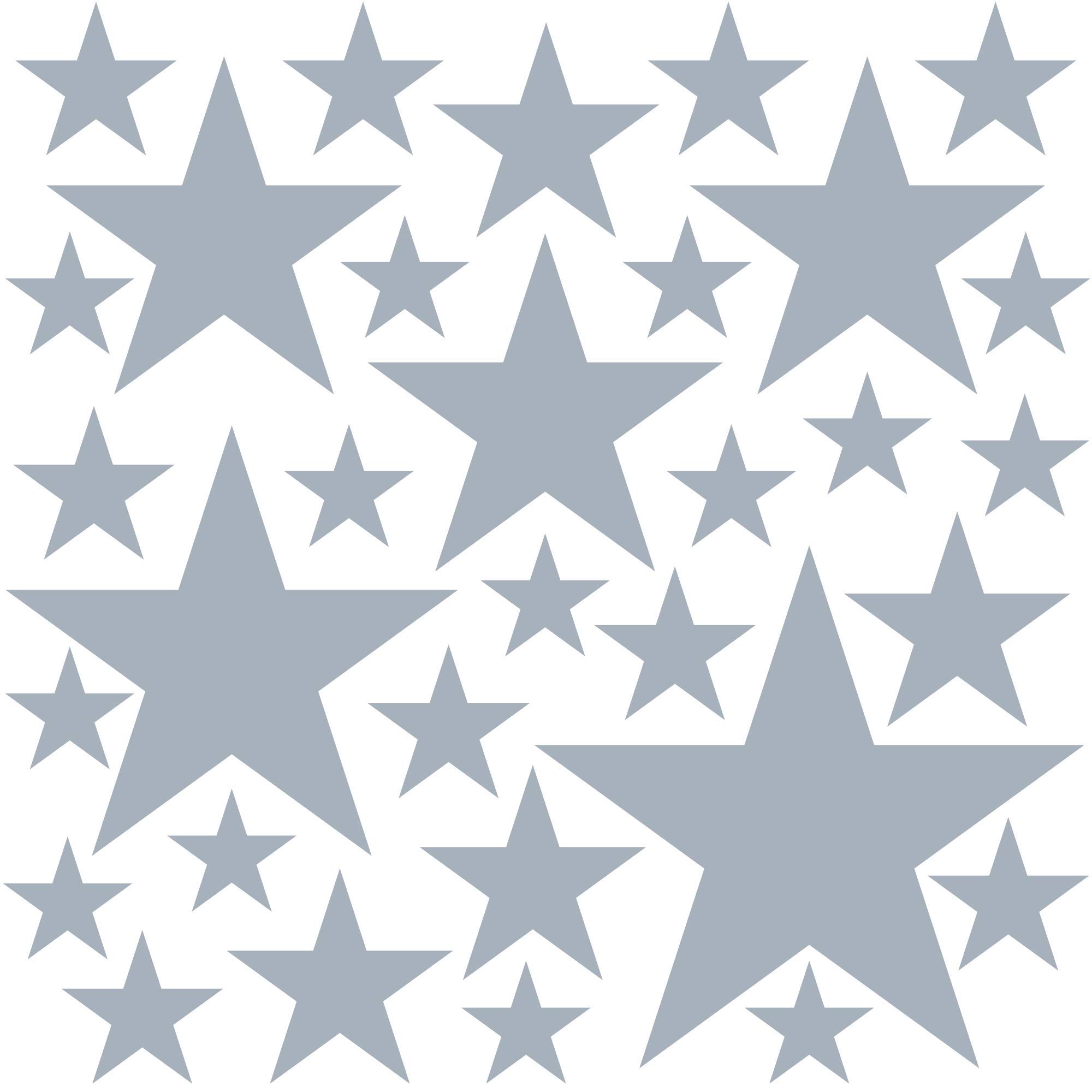 PREMYO Set of 32 Star Wall Stickers Kids - Nursery Decor Easy to Apply - Decals for Bedrooms for Girls Boys Light Grey
