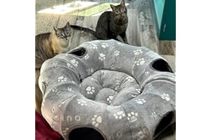 OUHOU Cat Tunnel Bed, Multifunctional Cat Tunnel Donut Toys，Cat Toys for Indoor Cats, Cat Tunnels for Indoor Cats, Self-Luminous Collapsible Peekaboo Cat Cave with Plush Cover