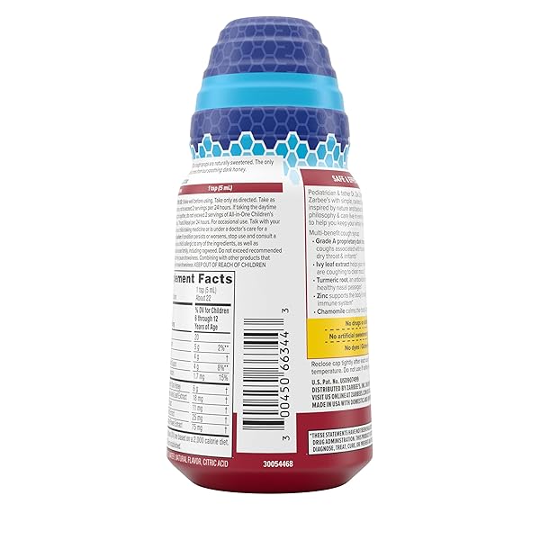 ZARBEE’S KIDS ALL-IN-ONE NIGHTTIME COUGH FOR CHILDREN 6-12 WITH DARK HONEY, TURMERIC, B-VITAMINS & ZINC, #1 PEDIATRICIAN RECOMMENDED, DRUG & ALCOHOL-FREE, GRAPE FLAVOR, 4FL OZ