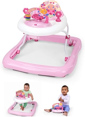, June Berry Lauflernhilfe mit Spielstation & Spielzeug, Lauflernwagen mit Lichtern und Melodien, höhenverstellbare, hoher Rückenlehne, Sicherheitsstopper, Mädchen, rosa, ab 6 Monaten