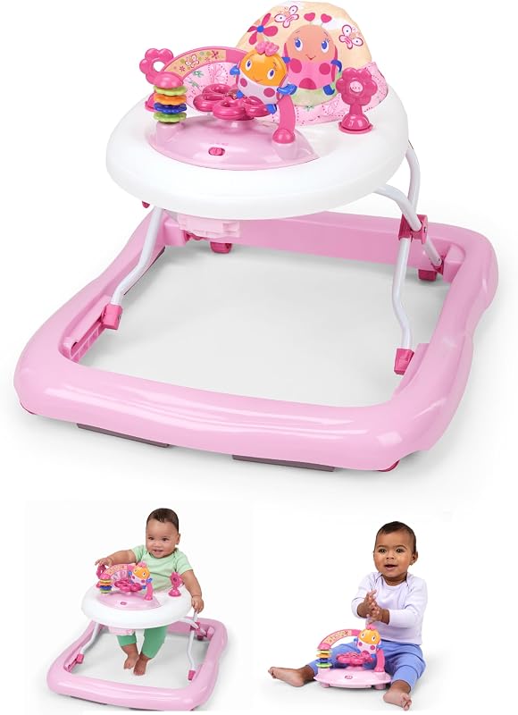 , June Berry Lauflernhilfe mit Spielstation & Spielzeug, Lauflernwagen mit Lichtern und Melodien, höhenverstellbare, hoher Rückenlehne, Sicherheitsstopper, Mädchen, rosa, ab 6 Monaten