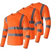 Ubon Hi Vis Shirts for Men, Safety Shirts Long Sleeve High Visibility Reflective Construction Shirts for Work 3-Pack