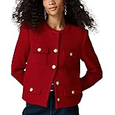 Womens Cropped Tweed Jackets Collarless Button Down Business Blazer Casual Outfits with Pockets