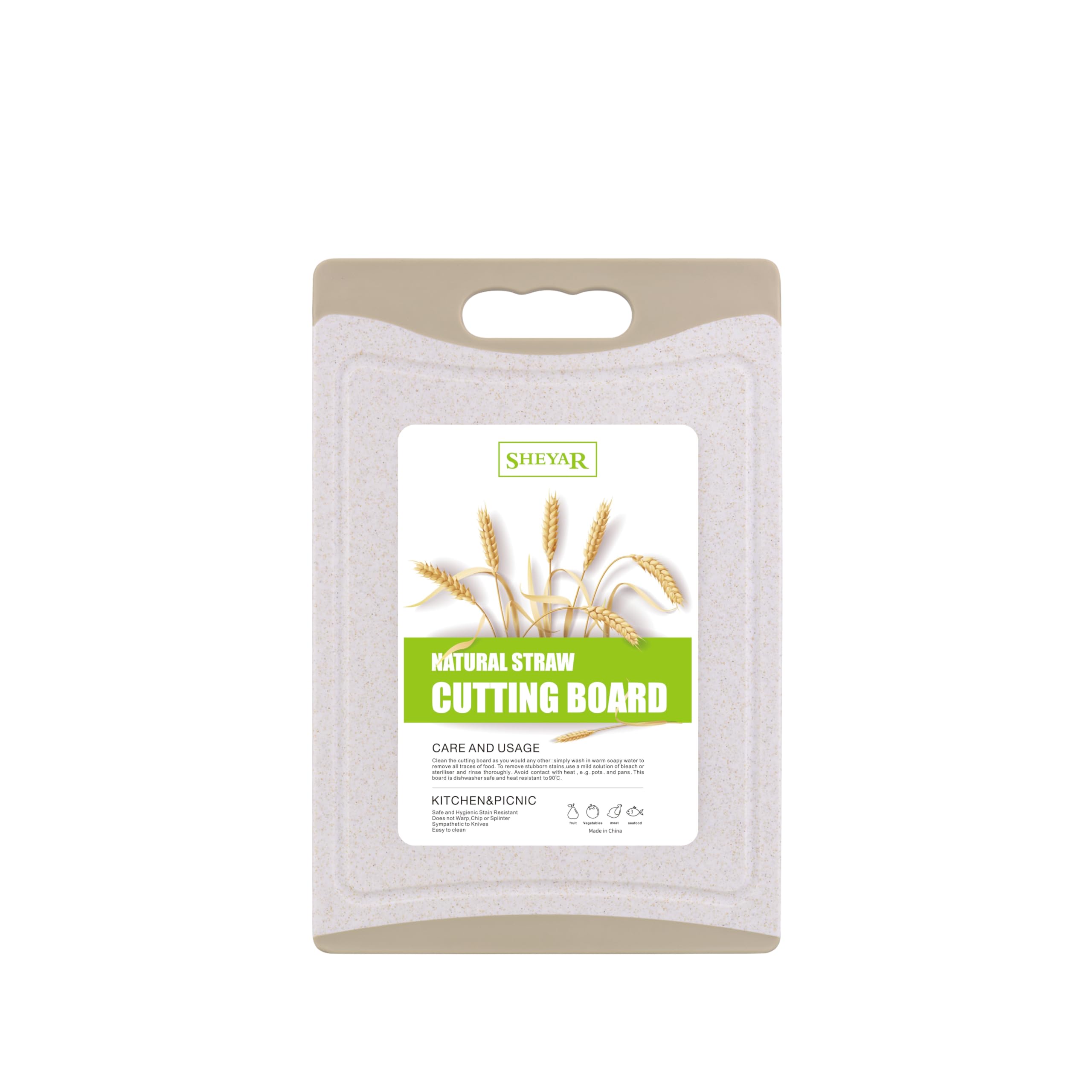 Photo 1 of Zzsbrm Cutting Board for Kitchen, Wheat Straw Fiber Cutting Board, Dish Washer Safe, w/Juice Grooves for Meat, Veggies,Easy Grip Handle, Non-slip Surface,Eco-friendly,Serveware Accessories(11.2‘x7.7‘)