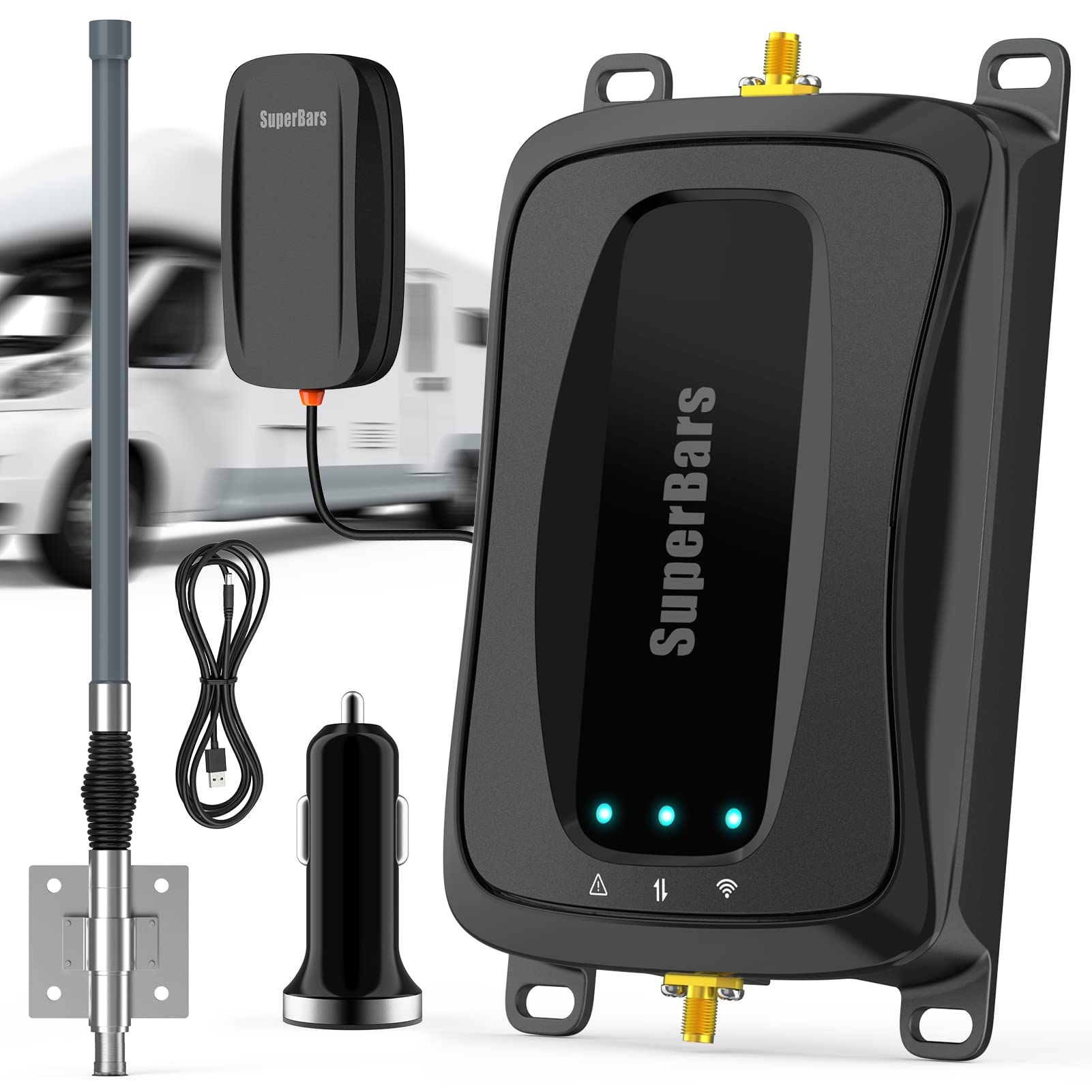 Vehicle Cell Phone Signal Booster for RV Trucks SUVs Boost 4G & 5G LTE for All US Carriers- AT&T T-Mobile & More, Band 2/4/5/12/13/17/25 Cell Booster for Car, Magnetic Roof Antenna, APP & FCC Approve
