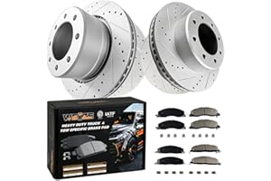 WEIZE Front & Rear Brake Kit, Drilled Slotted Brake Rotors + Carbon Fiber Ceramic Brake Pads, Replacement for Dodge Ram 2500 3500 2009 2010 2011 2012 2013 2014 2015 2016 2017 2018