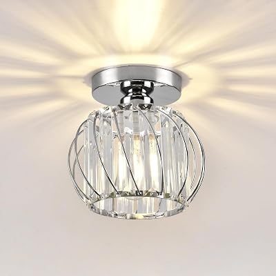 Hudi Fyier Crystal Chandelier Ceiling Light Chrome Mini Semi Flush Mount