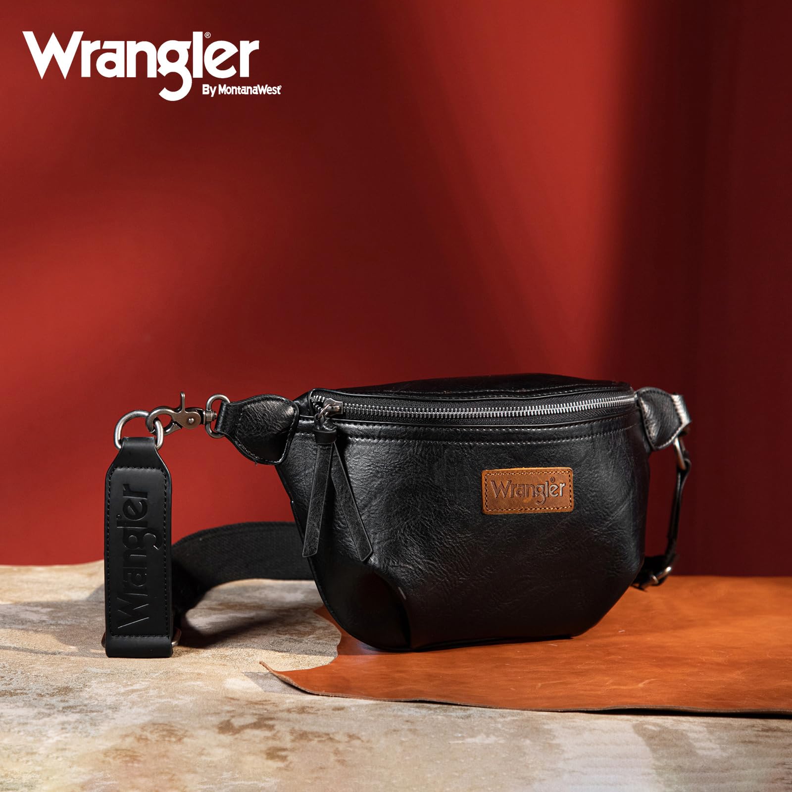 Wrangler Large Fanny Packs for Women Waist Bag Travel Belt Bags Crossbody Sling Purse Black