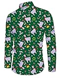 RAISEVERN Camisa con Botones con Estampado navideño de Hombres Casual Camisas Di