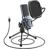 TONOR TC-777 Podcast Microphone, USB Computer Microphone, Cardioid Condenser PC Mic with Tripod Stand and Pop Filter for Podcasting, Streaming, Vocal Recording, Compatible with PC & Laptop, PS4/5