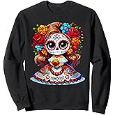 Cute Catrina Doll with Flowers Sugar Skull Halloween Costume Sweatshirt